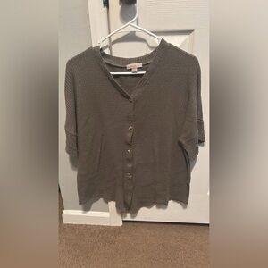 Waffle-Knit Button Front Top in Olive Green